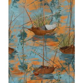 MOORED BOATS Aquarius Wallpaper Sample