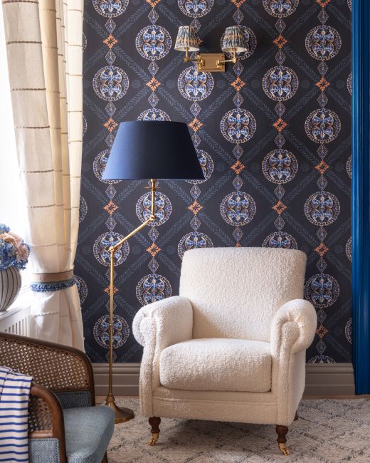 ABEILLE DECORATIF Indigo Wallpaper