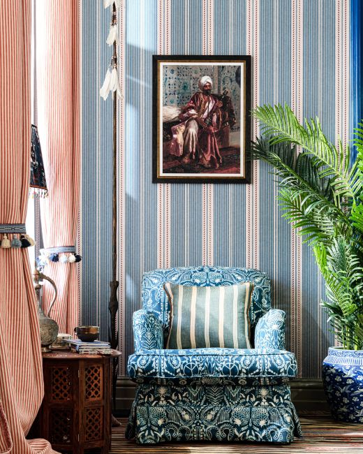 BERBER STRIPES Blue Wallpaper