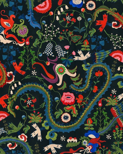 DRAGON FLOWER Black Wallpaper