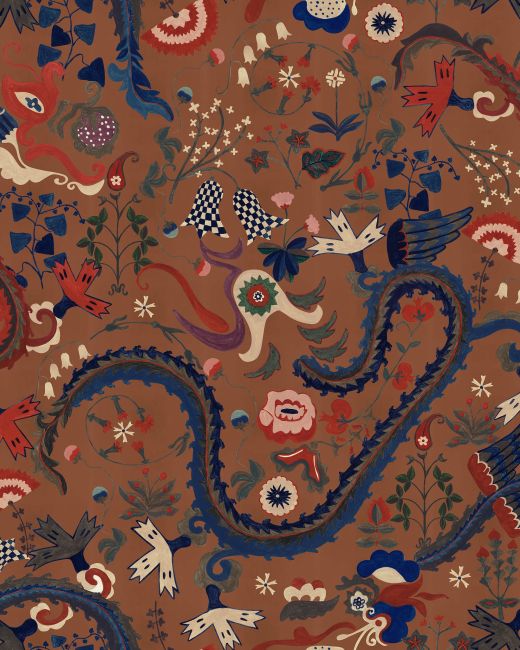DRAGON FLOWER Golden Brown Wallpaper
