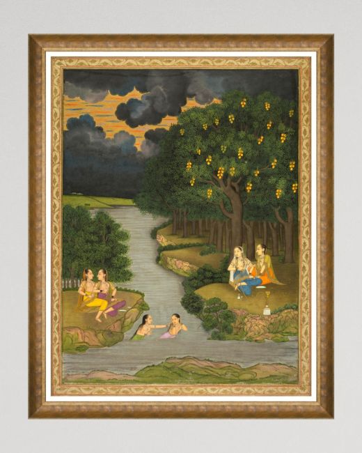 Women enjoying the river Framed Art