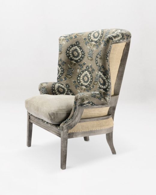 WILLIAM DECONSTRUCTED WING CHAIR - FLOURISH DAPPLE GREY Linen
