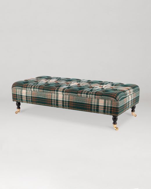 SARAY OTTOMAN - MONTEREY PLAID Green Woven Fabric