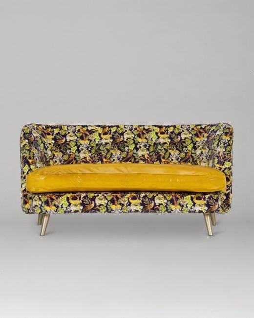 VENICE SOFA - LA VOLIERE Velvet and YUZU YELLOW glossy leather