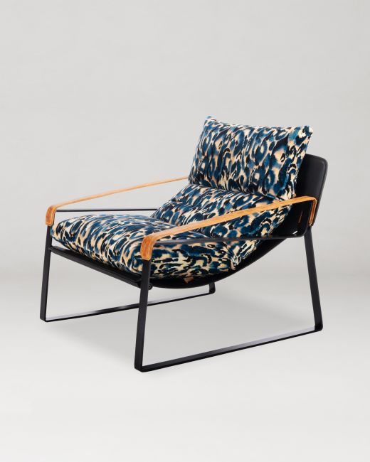 DUNHILL CHAIR - BLU SELVAGGIO velvet and CAMBRIDGE ORANGE leather