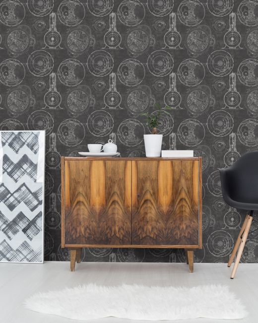HORLOGERIE Anthracite Wallpaper