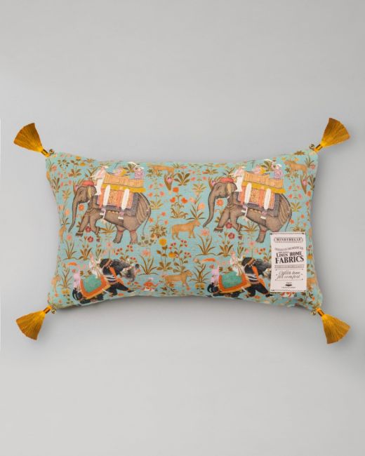 HINDUSTAN Aquamarine Linen Cushion - Rectangular