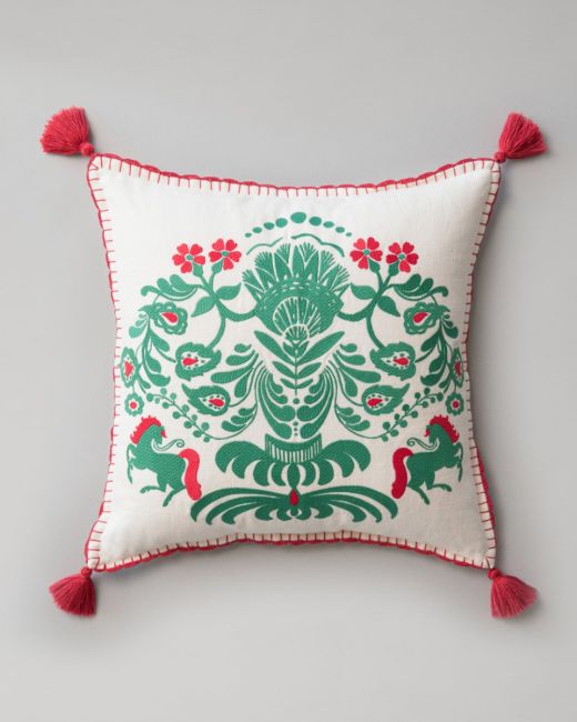 HORSE PARADE Linen Embroidered Cushion