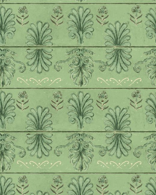 MYKONOS VILLA MOTIF Island Green Wallpaper