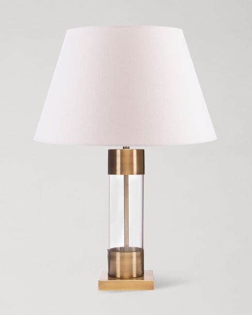 WHITE LINEN SIBELLA Table Lamp in Antique Brass