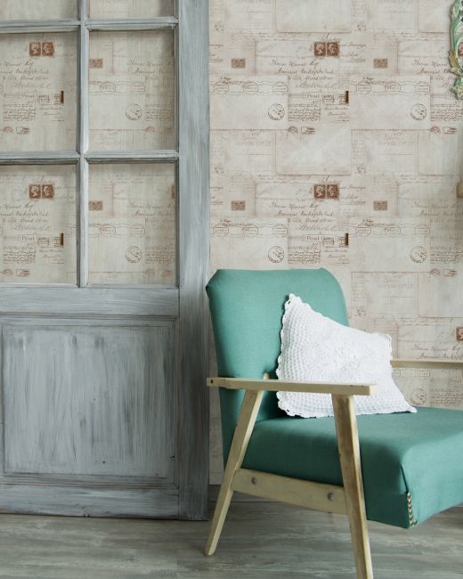 VINTAGE LETTERS Neutral Wallpaper