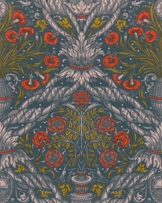 FLORAL ORNAMENT Scarlet Wallpaper