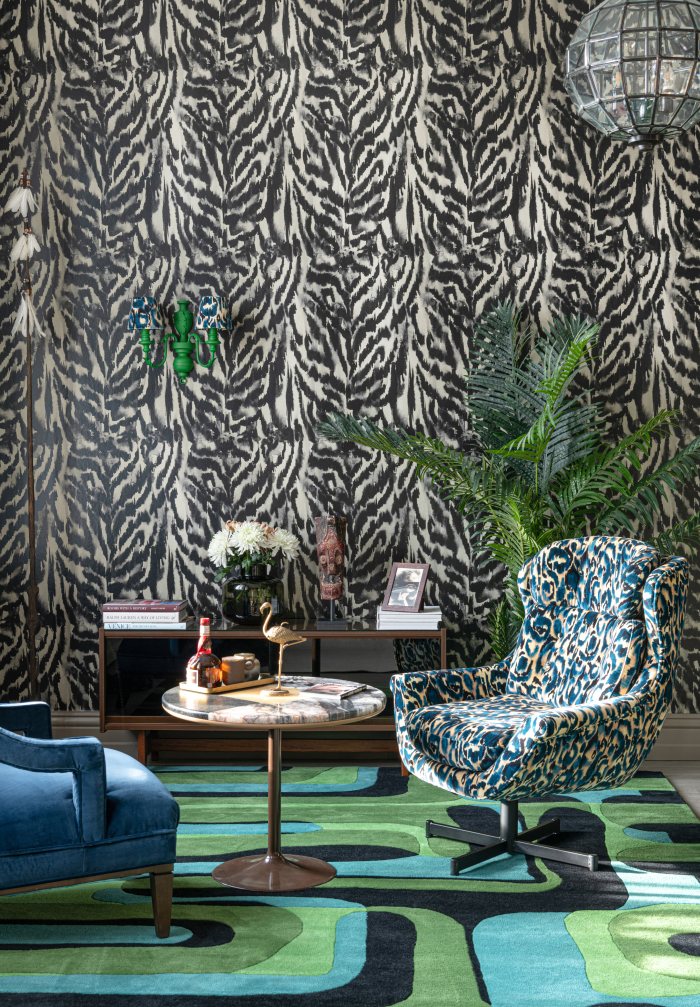 ZEBRATO wallpaper from the LA DOLCE VITA collection styled in a maximalist living room